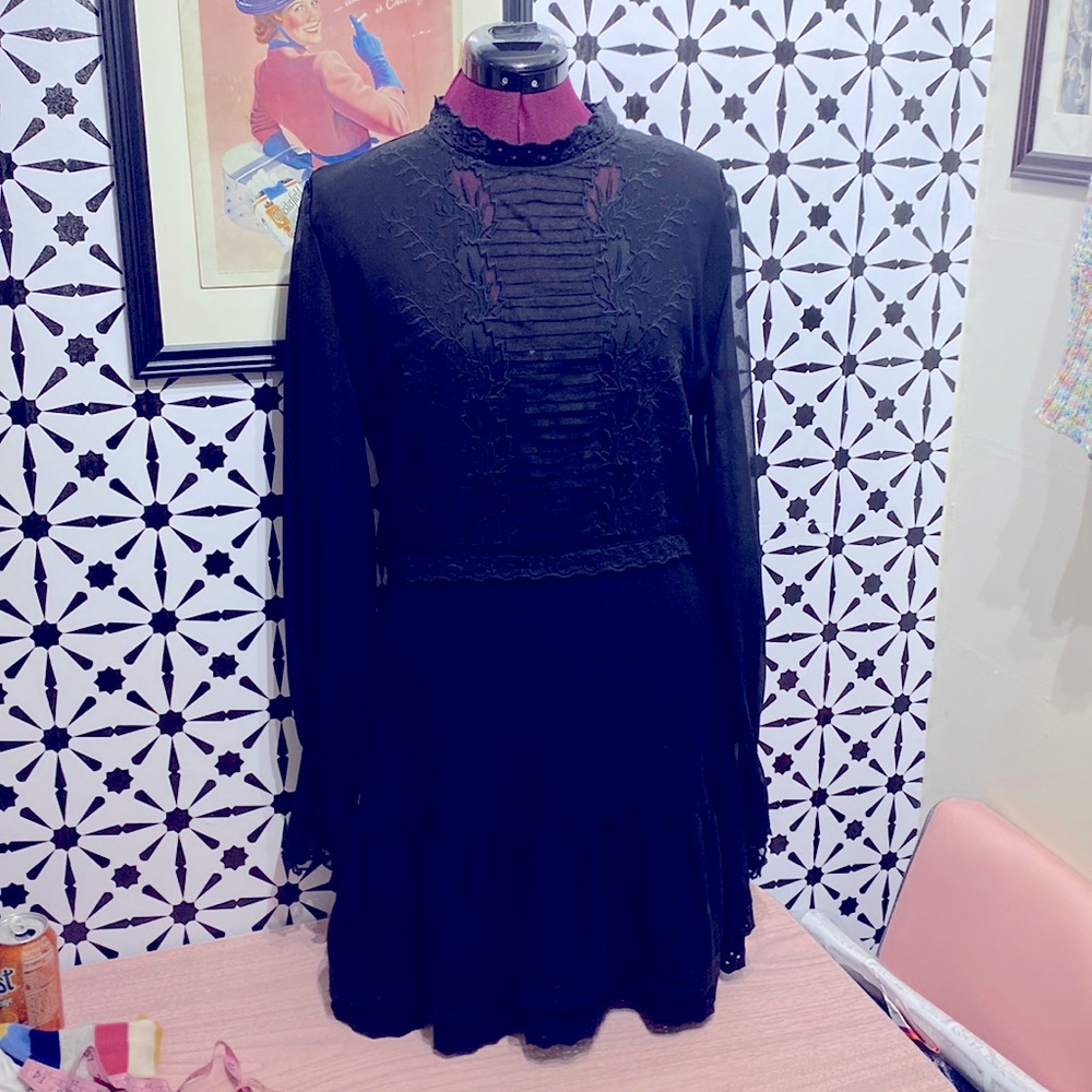 NWT TopShop Black Goth Open Back Embroidered Dress